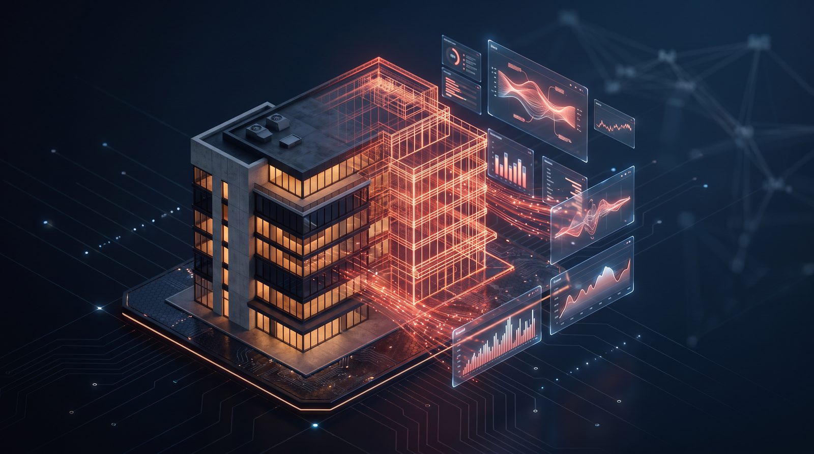 Overheidsgebouw met digital twin overlay